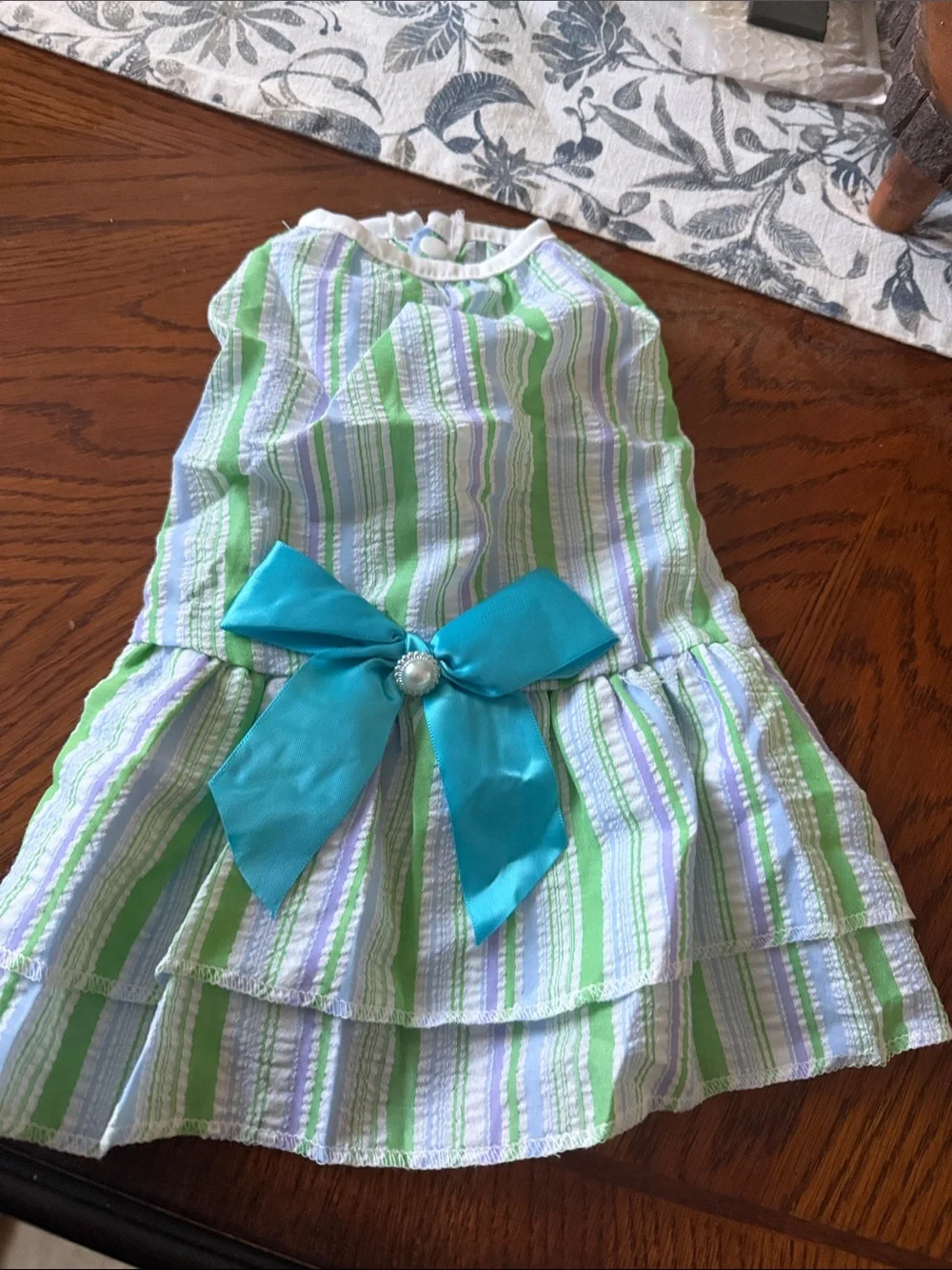 Dog's' Striped Sleeveless Dress with Blue Bow - Set of 2/size L  New